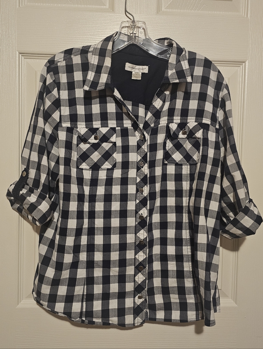 Light Weight Christopher & Banks Navy and White Gingham Button-Down Shirt Sz L